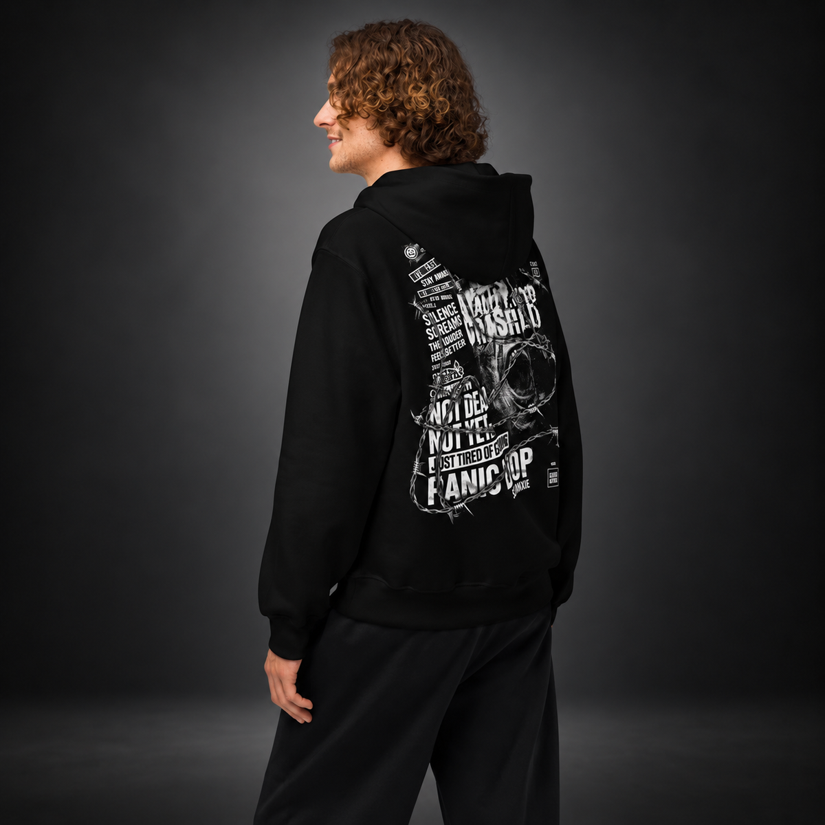 PANIC LOOP — Barbed Mind Hoodie | color:black