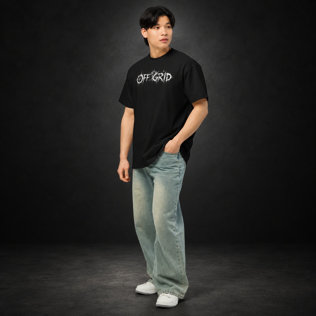 OFF GRID — Disconnected Boxy Tee | color:black