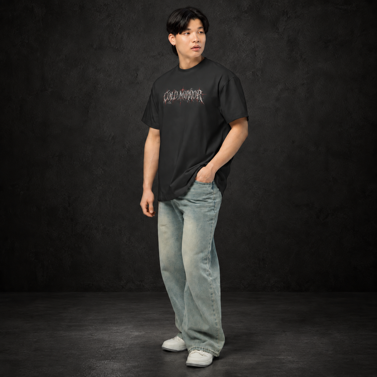 COLD MIRROR — Distorted Reflection Boxy Tee | color:vintage black