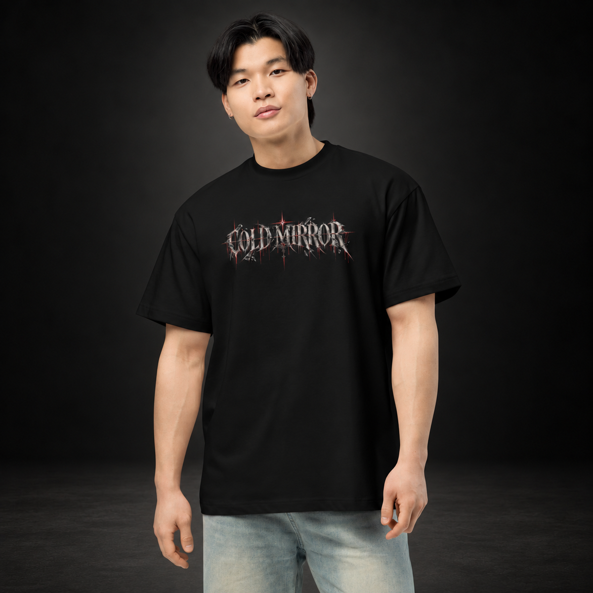COLD MIRROR — Distorted Reflection Boxy Tee | color:black