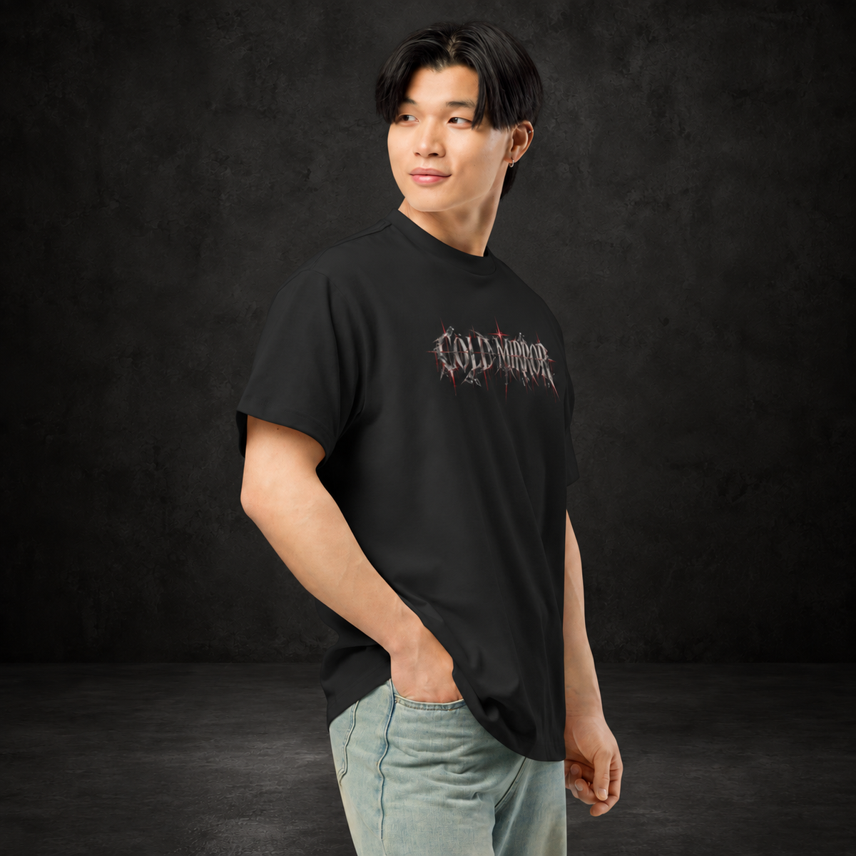 COLD MIRROR — Distorted Reflection Boxy Tee | color:vintage black