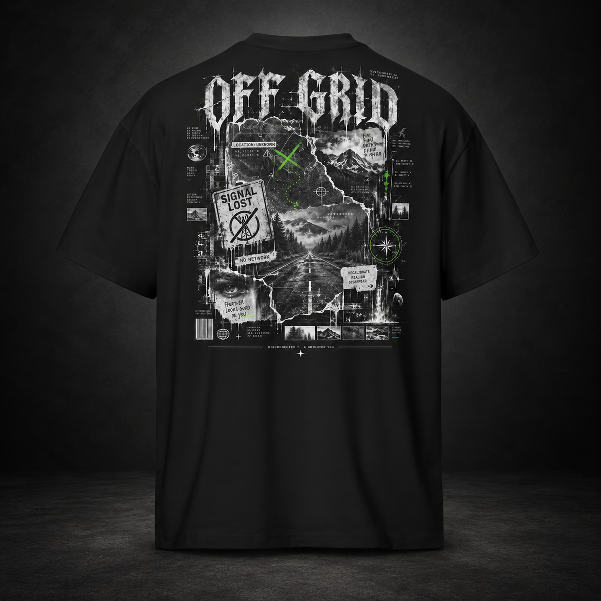 OFF GRID — Disconnected Boxy Tee | color:black
