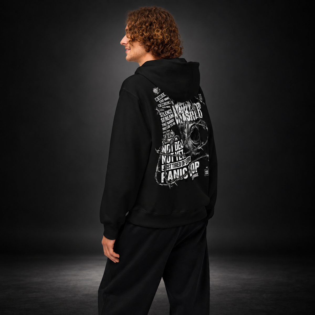 PANIC LOOP — Barbed Mind Hoodie | color:vintage black