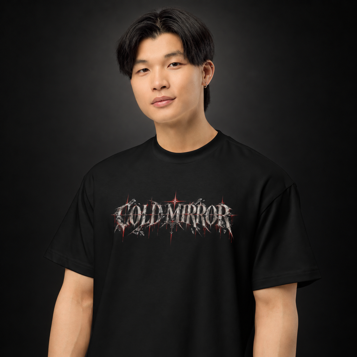 COLD MIRROR — Distorted Reflection Boxy Tee | color:black